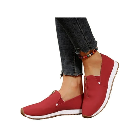 

Avamo Womens Sneakers Comfort Casual Shoes Slip On Flats Women Walking Shoe Lightweight Non-Slip Red 7