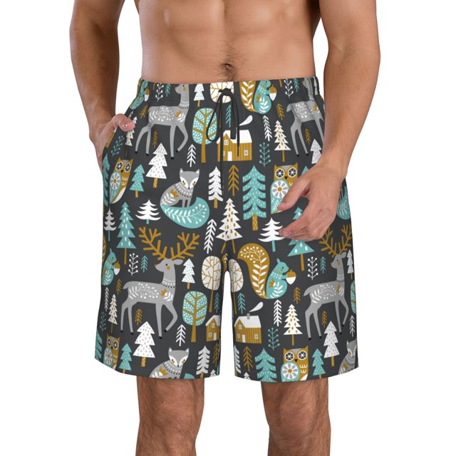 Balery Moose Squirrel owls tree Traje de Baño Estilo Hawaiano para Hombre, Shorts de Secado Rápido con Bolsillos-X-Large