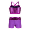 thumbnail image 2 of YEAHDOR Kids Girls Ballet Dance Costume Sequins Fish Scales Printed Sports Outfit Jogger Set Gym Active Set Rose Red 10, 2 of 7