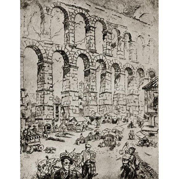 Posterazzi DPI1858369LARGE Aqueduc à Segovia. Segovia Espagne. Eau-Forte par Ada C.Williamson du Livre Tawny Espagne Publié 1927 Affiche Imprimé, Grand - 26 x 34