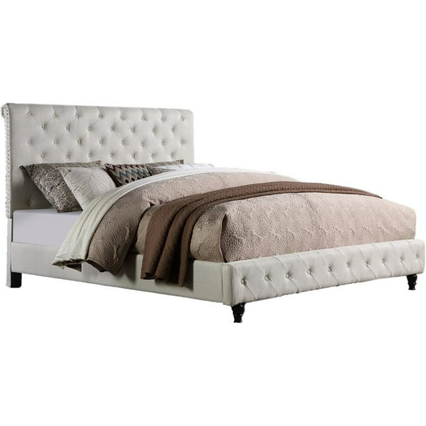 Best Master Furniture Ashley Tufted Transitional Linen Fabric Queen Bed