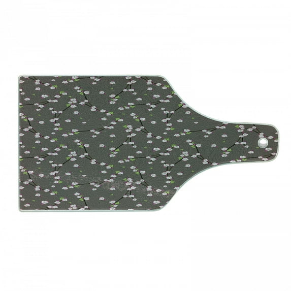 Floral Cutting Board, Blossoming Branches Twigs on Dark Toned Background, Decorative Tempered Glass Cutting and Serving Board, in 3 Sizes, by Ambesonne