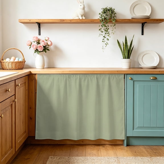 Sage Green Cabinet Curtains 28" W x 35" L, Solid Color Under-Desk Privacy Dust Proof Drape Dishwasher Curtain Sink Skirt for Kitchen Closet Bathroom Laundry