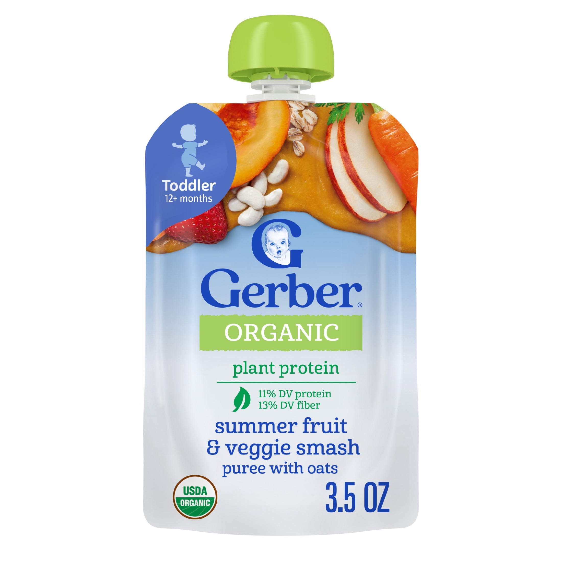 (3 pack) Gerber Organic Plant-tastic Toddler Food, Summer Fruit & Veggie Smash, 3.5 oz Pouch