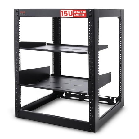 Pyle 15U Server Rack Network Cabinet - Open Frame Rack, Wall Mountable Heavy Duty Designs for Servers & AV Gear - Compatible with 19" Equipment Standard (Black)