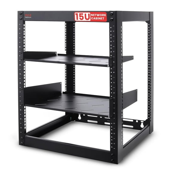 Pyle 15U Server Rack Network Cabinet - Open Frame Rack, Wall Mountable Heavy Duty Designs for Servers & AV Gear - Compatible with 19" Equipment Standard (Black)