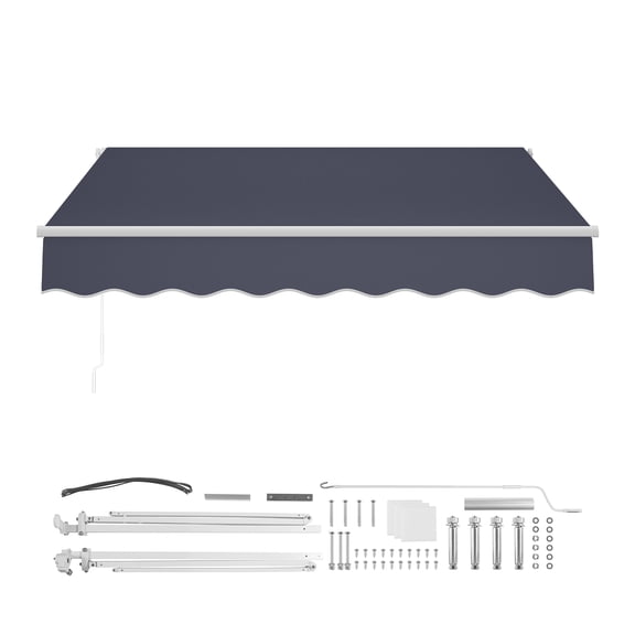 KFFKFF Manual Retractable Awning, 8.2' x 6.6' Outdoor Sun Shade, Water-Resistant Polyester Shelter with Crank Handle for Patio, Balcony, Deck, or Yard, Gray