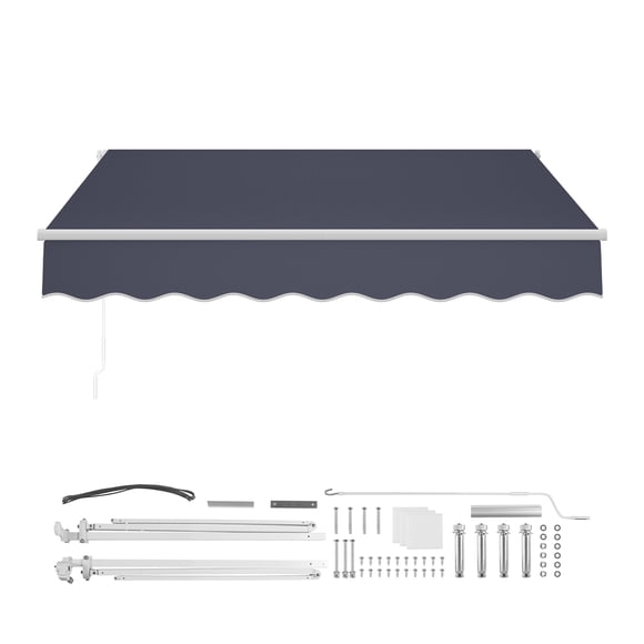 KFFKFF Manual Retractable Awning, 9.8' x 8.2' Outdoor Patio Awning Retractable Sun Shade, Patio Door Window Water-Resistant Polyester Sunshade Shelter with Crank Handle for Deck, Gray