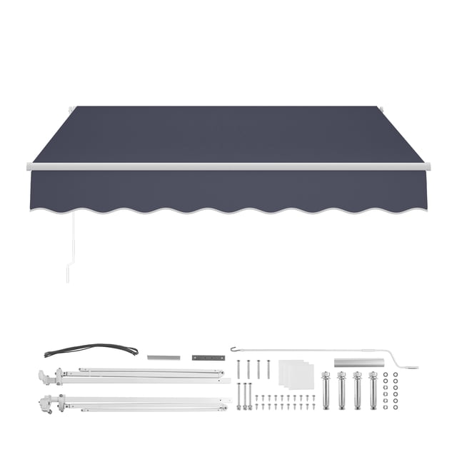 KFFKFF Auvent Rétractable Manuel, Auvent de Patio Extérieur 9,8 Pieds x 8,2 Pieds Pare-Soleil Rétractable, Abri Pare-Soleil en Polyester Résistant à l'Eau pour Porte et Fenêtre de Patio avec Manivelle pour Terrasse, Gris
