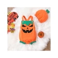 thumbnail image 2 of Sedceaty Baby Girl Boy Halloween Outfit, Pumpkin Face Print Square-Neck Suspenders Jumpsuit + Hat for Toddlers, 0-24 Months, 2 of 8