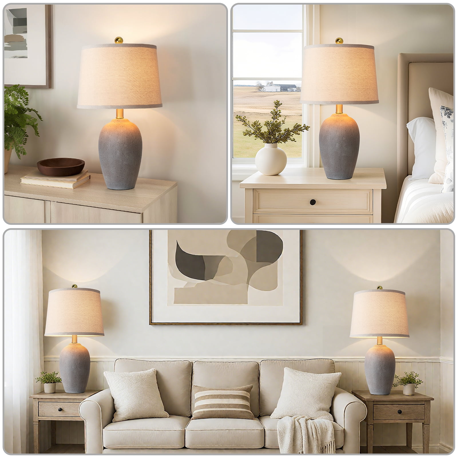 JUJUYUYOP 21"Ceramic Table Lamps Set of 2，Suitable for Living Rooms and Bedrooms, Modern Bedside Lamps with Bulbs Included