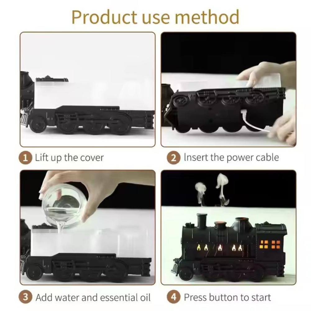 Retro Train Humidifier – Cute Train-Shaped Ultrasonic Aroma Diffuser with LED Lights, Remote & Quiet 300ml(copper)