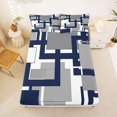 thumbnail image 5 of Homewish Patchwork Square Queen Sheets,Geometric Abstract Queen Sheet Sets,Navy Gray,4-Piece,1 Flat Sheet, 1 Fitted Sheet and 2 Pillowcases, 5 of 6