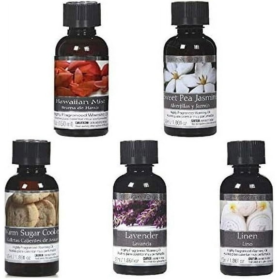 Hosley 5-Piece Fragrance Oil Set with Linen, Hawaiian Mist, Sweet Pea Jasmine, Lavender & Warm Sugar Cookie, 55 ML