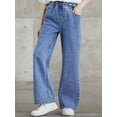 thumbnail image 6 of renvena Kids Girls Elastic Waistband Wide Leg Loose Denim Pants Straight Jean Casual A Blue 7-8, 6 of 7