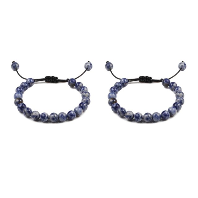 relayinert Unisex Beads Bracelet Gift Idea Natural Gemstones Stackable Collection White+blue 2Set