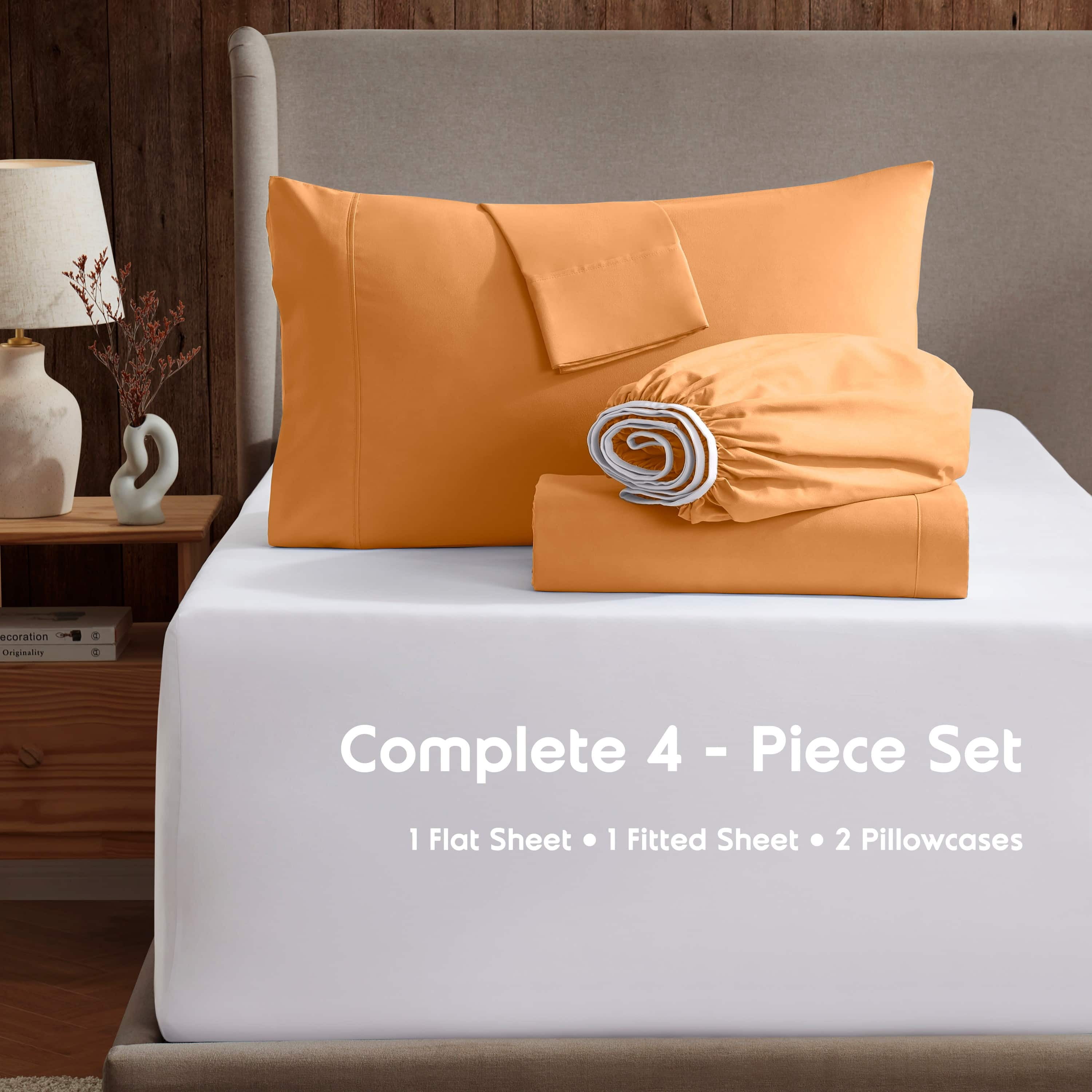 LammaLoe Extra Deep Pocket California King Sheets Set, 4 Piece, Fits 18"-24" Mattress, Breathable & Extra Soft Bed Sheets, Apricot Orange