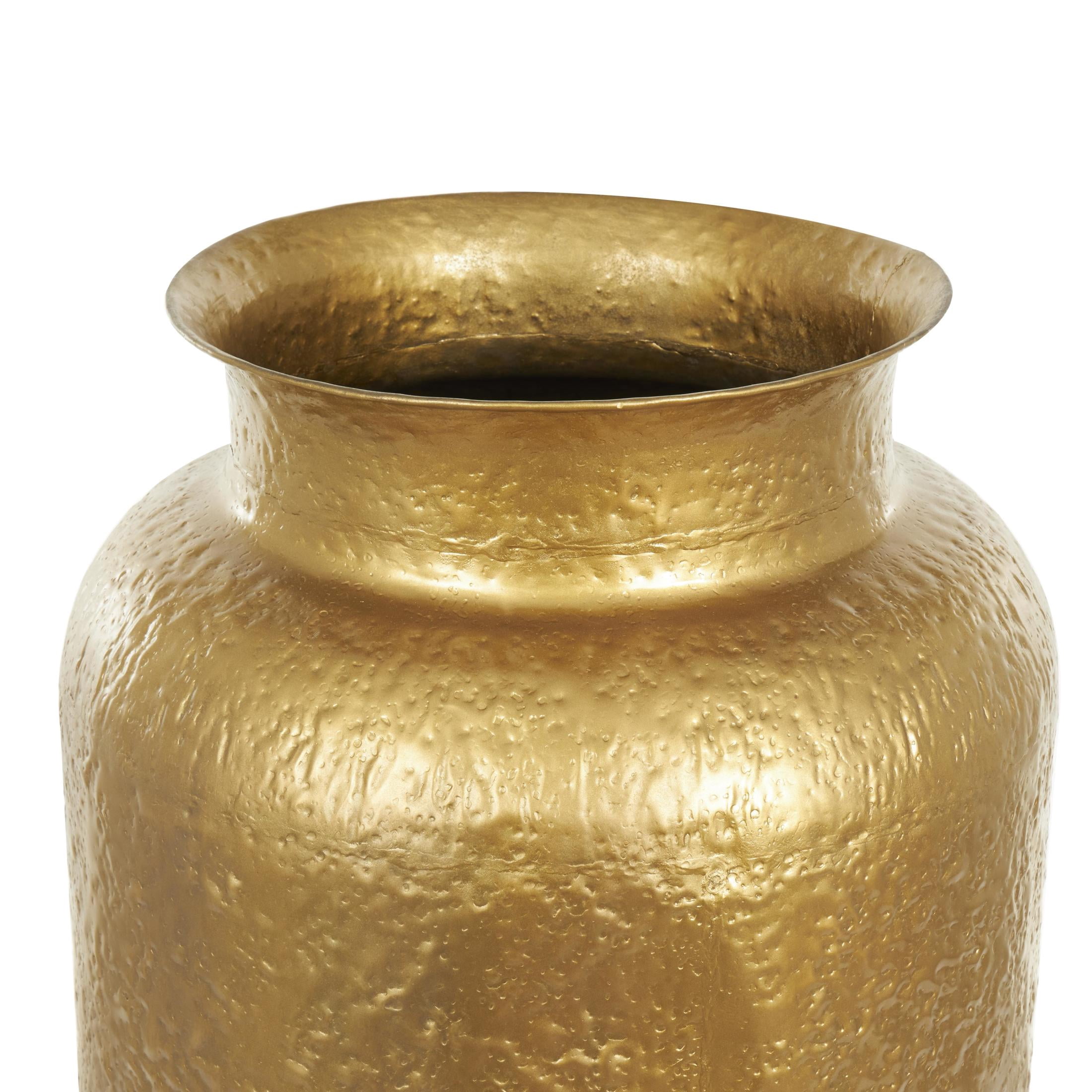 DecMode 36" Tall Textured Hammered Floor Gold Metal Vase