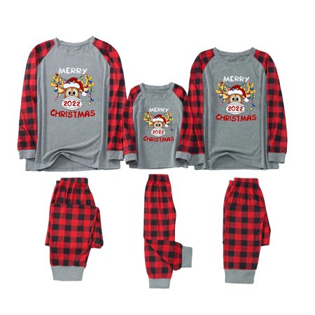 

Matching Family Pajamas Sets Long Sleeve Christmas Reindeer Plaid Pjs Kids Holiday Sleepwear Homewear