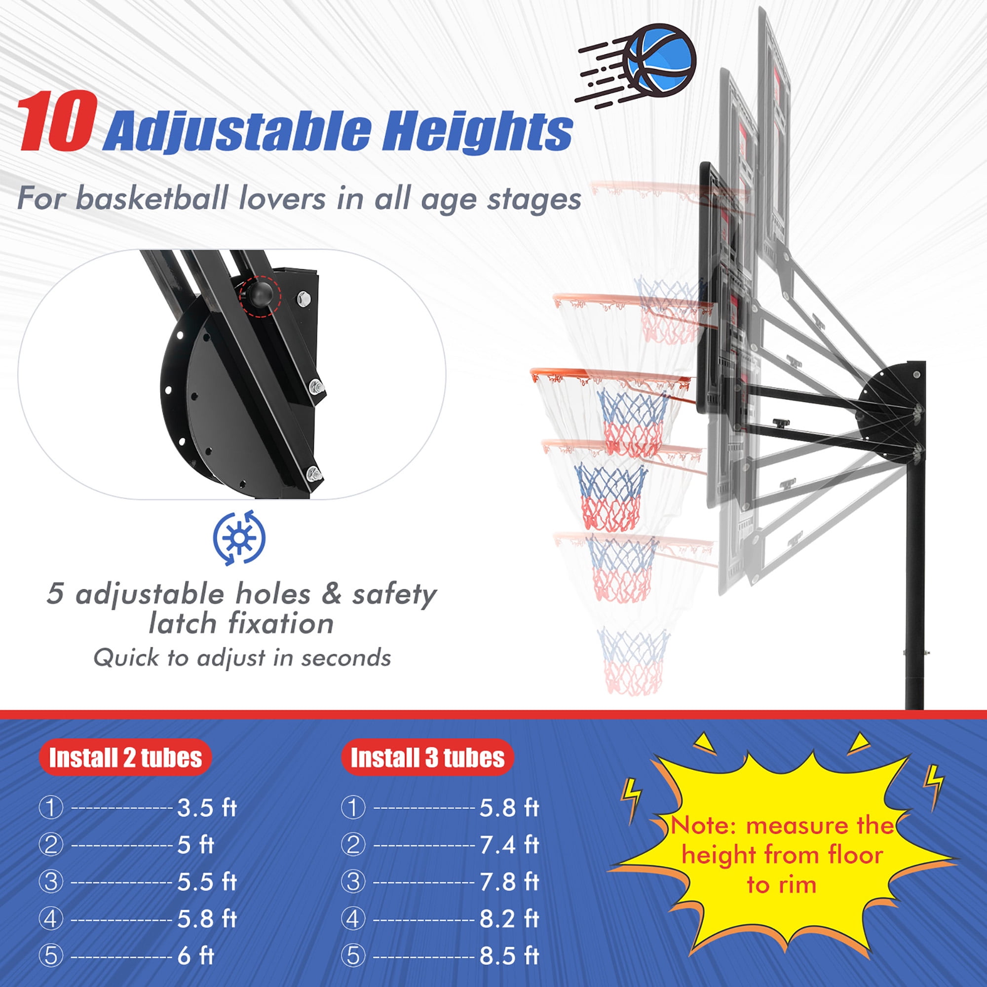  Goplus Portable Basketball Hoop Outdoor, 4.5FT-10FT Height  Adjustable Basketball Goal System with 44 Inch Shatterproof Backboard,  Wheels, Basketball Stand for Kids Youth Adults : Sports & Outdoors