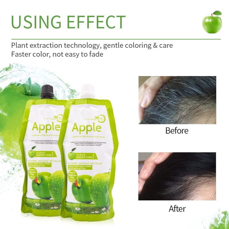 Maani Essence MOKERU Black Hair Dye Cream 500ml*2/Pack, Ammonia Free, Instant Hair Dye, 100% Gray Hair Coverage, Apple Hair Color, Black Hair Dye Shampoo for Men