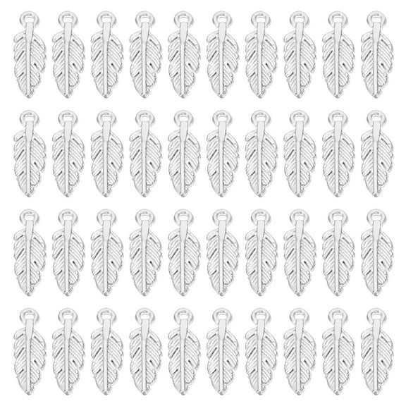 Metal Charm Pendants, 100 Pcs Feather Shape Mini Pendant, Silvery