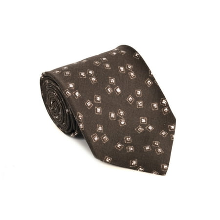 Canvas Tie - Isaia Napoli Mens Dark Brown Linen Geometric Pattern Classic Tie
