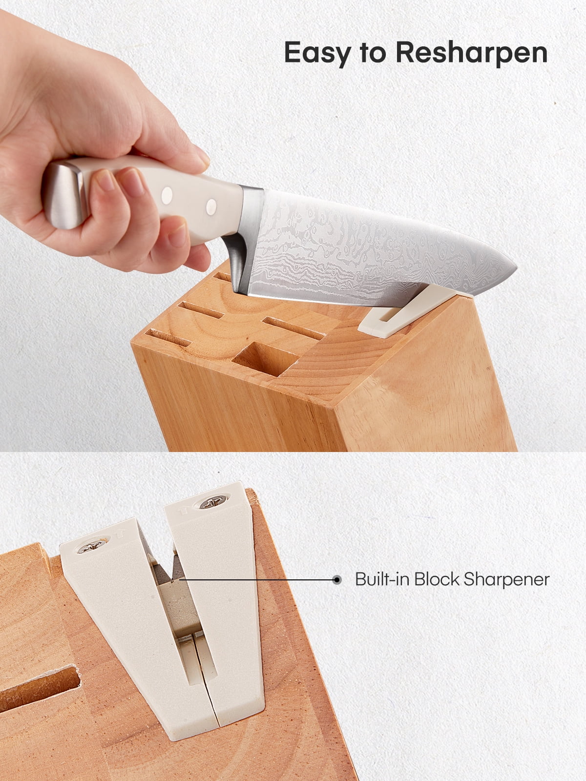 D.Perlla Knife Set, 14 Pcs German High Carbon Stainless Steel Sharp Knives Block Set with Built-in Sharpener, White