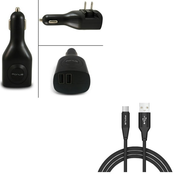 Car Home Charger w 6ft USB-C Cable for Samsung Galaxy A73 5G,A53 5G,A33 5G,A13 5G,A03s Phones - 2-Port USB 2-in-1 Power Adapter, Type-C Charger Cord Power Wire