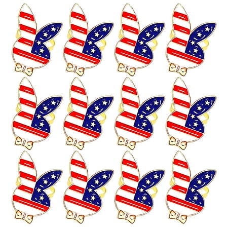 

12 Pieces Independence Day Napkin Rings American Patriotic Napkin Buckles For Party Banquet 4th Of July Festive Dinner Table Decorations -C-diameter4cm