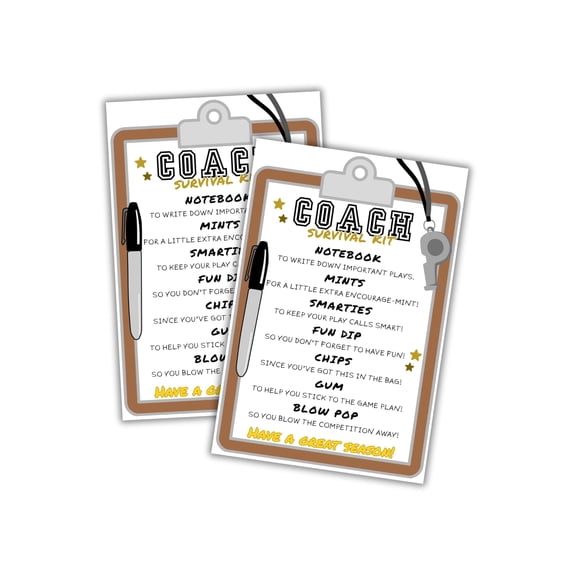 Coach Survival Kit Cards 30pk 4x6 School Administration Gift Sports Teams Appreciation Program Coordinators Athlete Gift Bag Welcome Labels