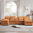 thumbnail image 4 of 124.8" U Shaped Cloud Couch with Chaise for Sleeper, Sectional Couches for Living Room, Fluffy Chenille Couch with Console Plush Sofas for Apartment Dorm Office, Orange, 4 of 7