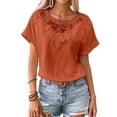 thumbnail image 3 of DDAPJ pyju Short Sleeve Blouse for Women Crochet Lace Patchwork Summer Tops Dressy Casual Work Shirt Orange S, 3 of 8