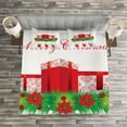 thumbnail image 3 of Ambesonne Christmas Quilted Bedspread Set 3 Pcs, Hanging Stockings, Queen Size, Red Emerald White, 3 of 3