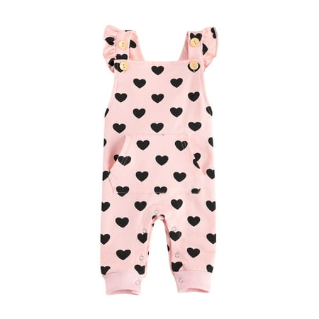 

Suanret Newborn Baby Girls Romper Overalls Ruffles Sleeveless Heart Print Button Backless Jumpsuit Pink 6-12 Months