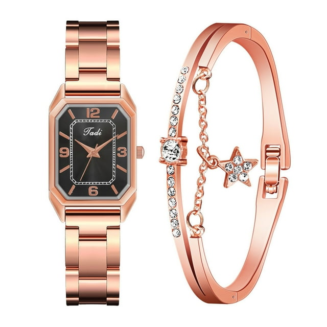 Relojes de pulsera para mujer, de moda, de cristal dorado, de acero inoxidable, analógico, de cuarzo, para escritorio