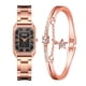 thumbnail image 1 of Relojes de pulsera para mujer, de moda, de cristal dorado, de acero inoxidable, analógico, de cuarzo, para escritorio, 1 of 3
