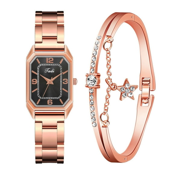 Rbaofujie Watches for Women On Sale Clearance Fashion Women Crystal Golden Stainless Steel Analog Quartz Wrist Watch Seiko Watches Black