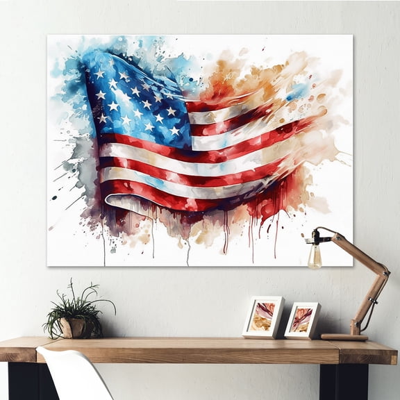DESIGN ART Designart "Waving American Flag" Flag Wall Decor 20 in. wide x 12 in. high