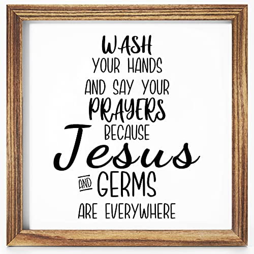 Funny Wash Your Hand Sign 12 X 12 Inch - Wash Your Hands and Say Your Prayers - YuanDe Farmhouse Wooden Wall Signs for Half Bathroom, Rustic Guest Bathroom Wood Framed Decor Funny Wash Your Hand Sign 12 X 12 Inch - Wash Your Hands and Say Your Prayers - YuanDe Farmhouse Wooden Wall Signs for Half Bathroom, Rustic Guest Bathroom Wood Framed Decor