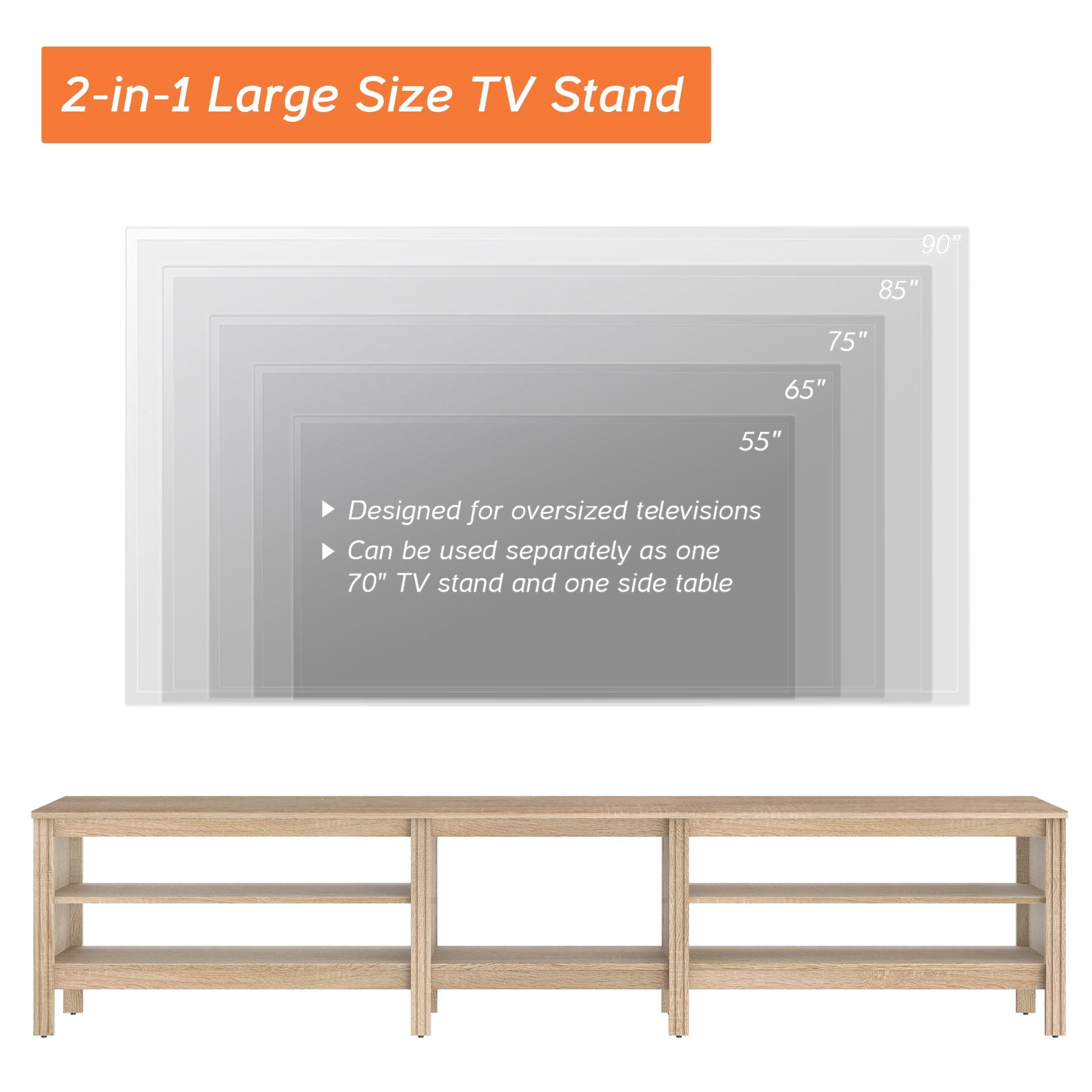 TV Stand for 85 inch TV, Wood Media TV Console Entertainment Center for 90 100 inch TV with 5 Open Shelves for Living Room, 80 inches, Black