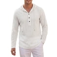thumbnail image 5 of INSPIRE CHIC Men's Linen Hoodie Long Sleeve Button Striped Henley Shirts with Hood S White, 5 of 6