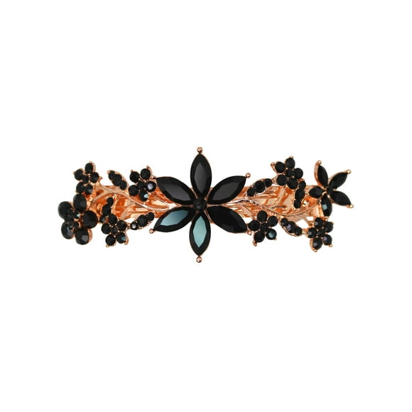 Clip de pasador de pelo floral de cristal negro precioso de Faship