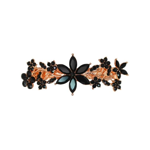 Clip de pasador de pelo floral de cristal negro precioso de Faship