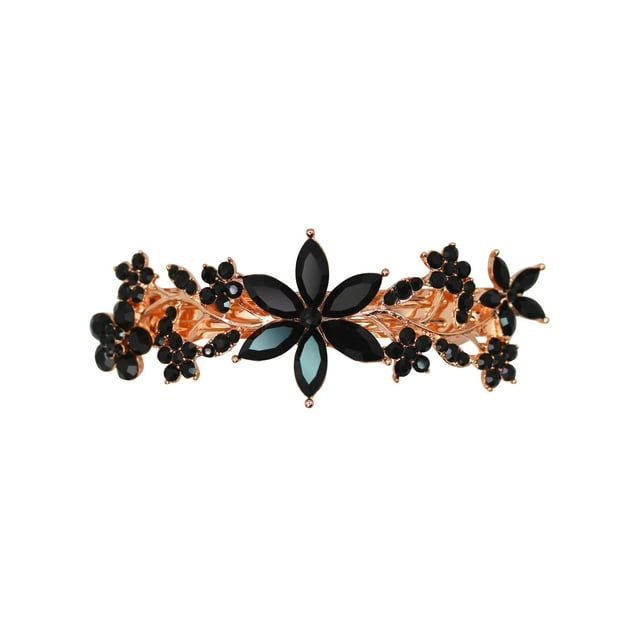 Clip de pasador de pelo floral de cristal negro precioso de Faship