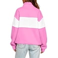 thumbnail image 6 of Quarter Zip Sweatshirt Women Stand Collar Color Block Fleece Pullover Lightweight Casual Loose Long Sleeve Fall Sweatshirt No Hood Pinks L, 6 of 8
