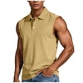 thumbnail image 2 of Ceisia Men's Casual Sleeveless Polo Shirt Solid Color Half Button Collared with Pocket Lightweight Soft Breathable Classic Fashion Vest Top Gifts for Father Beige 1X, 2 of 8