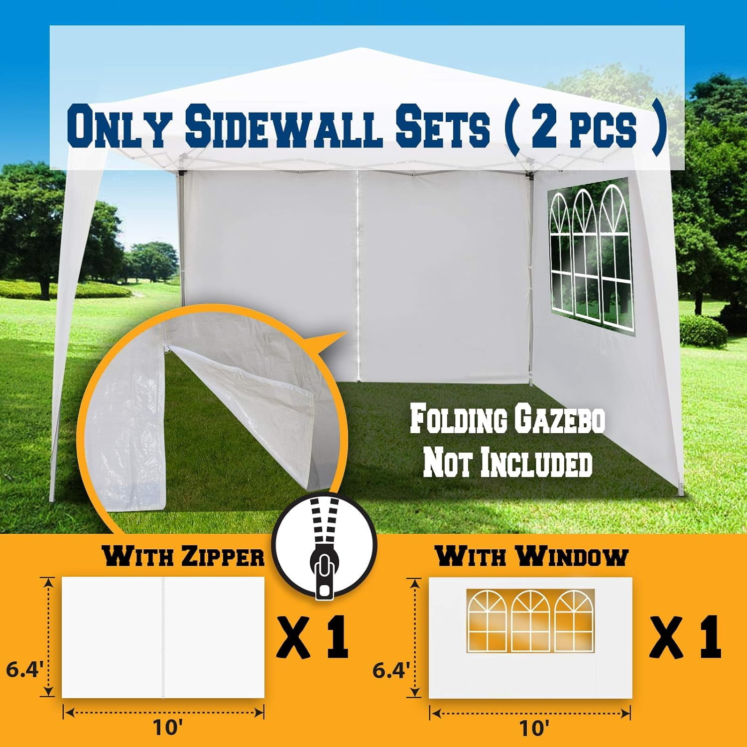 Multi-Type 10' L X6.4' W Side Panel for 10' X 10' Tent, Outdoor Replacement sidewall for Folding Tent Canopy Gazebo Marquee