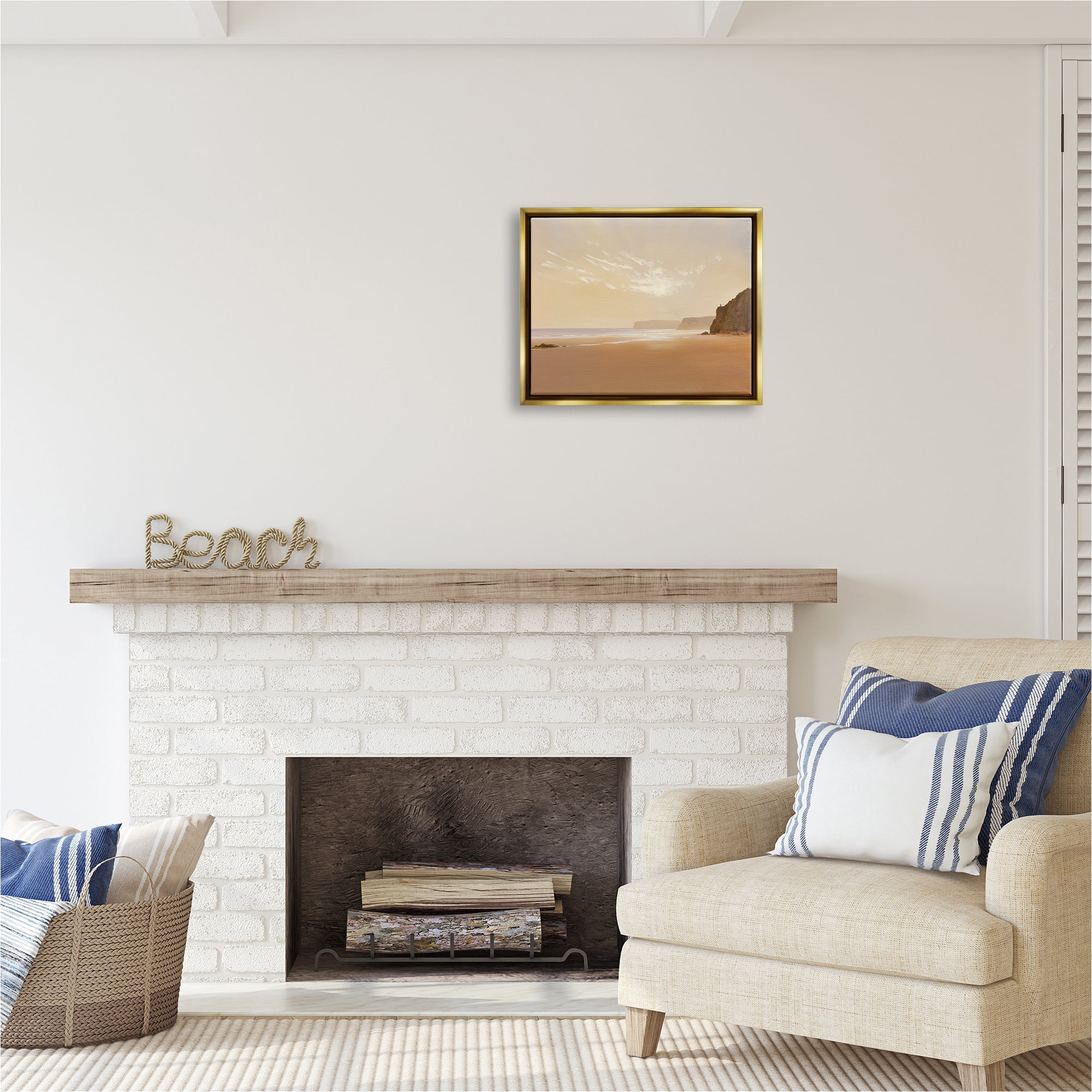 Stupell Industries Brown Beach Landscape Landscape Photography Gold Floater Framed Canvas Art Print Wall Art, 21 x 17