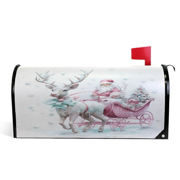 Ryvnso Mailbox Cover Christmas Santa and Deer Magnetic Mailbox Wrap Standard Size 21x18 Inch